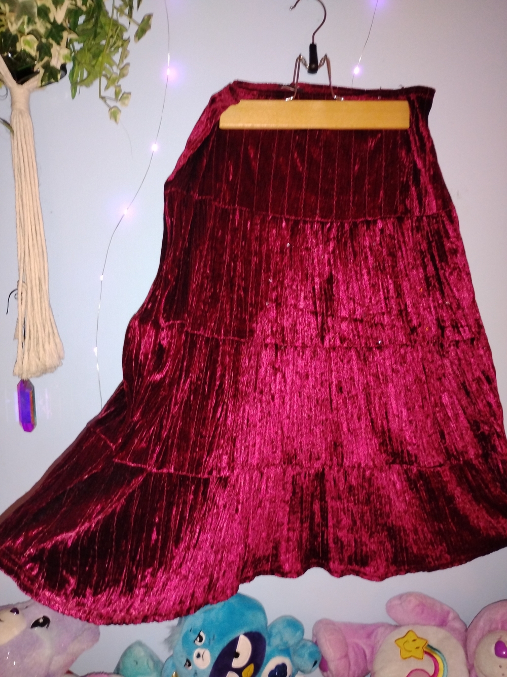 Whimsigoth/Dark Academia Velvet Tiered Midi Skirt - Burgundy
